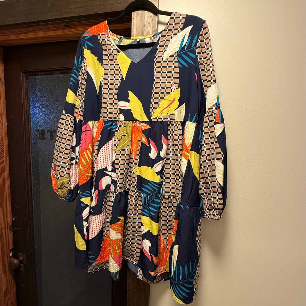 Amazon Essentials Blue and Yellow Long Sleeve Sundress